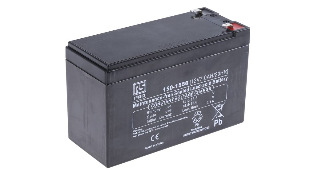 Oppladbart batteri, T1, Blysyre, 12V, 7Ah, Flatstift